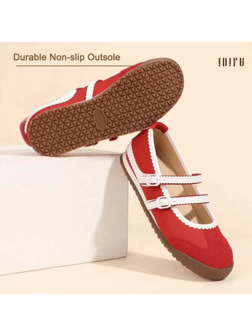 Women's Red Comfortable Ballet Trendy with Elastic Straps Casual Fashion Sneaker